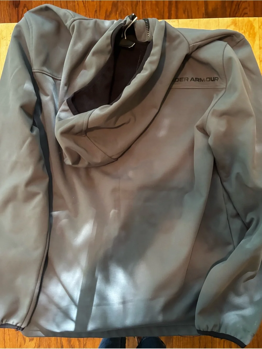 Under Armour Boys Youth XL ColdGear Full Zip Hooded Jacket Gray Black